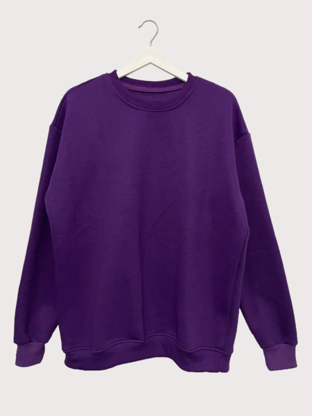 UNISEX Oversize  3 İplik Şardonlu Basic Mor Sweatshirt