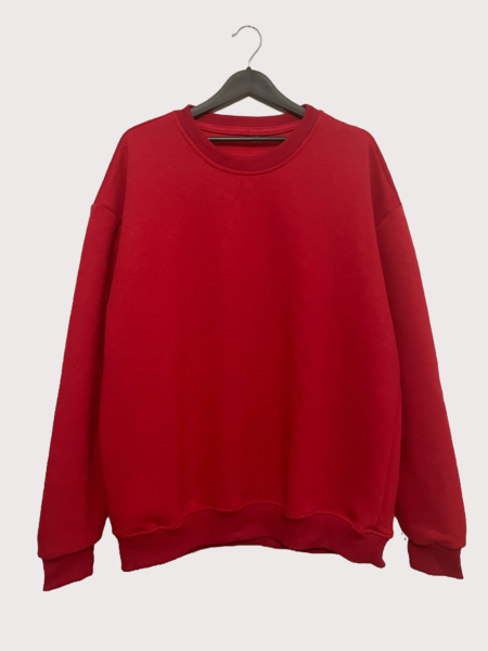 UNISEX Oversize 3 İplik Şardonlu Basic Kırmızı Sweatshirt