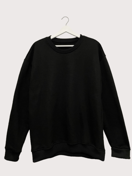 UNISEX Oversize 3 İplik Şardonlu Basic Siyah Sweatshirt
